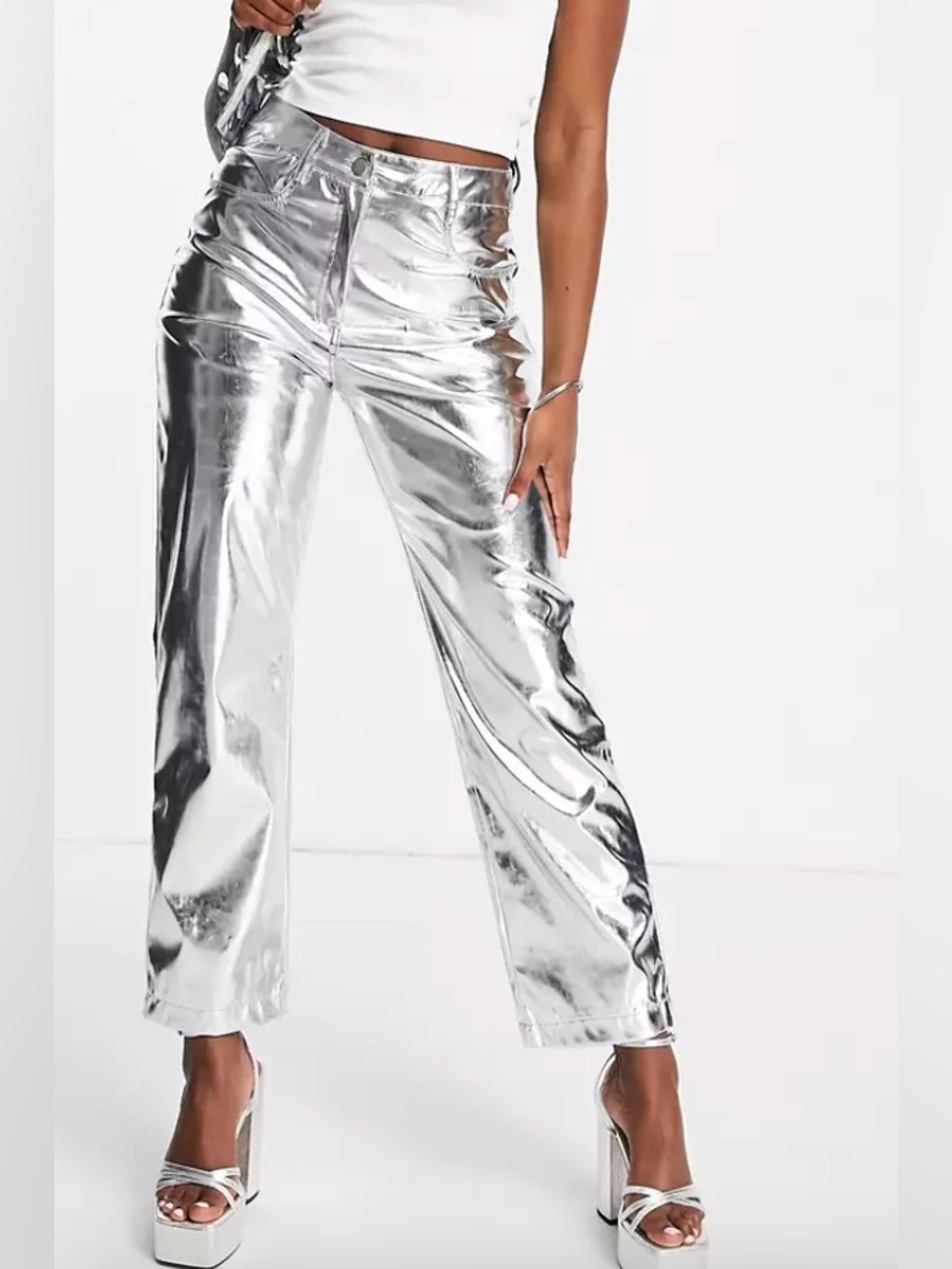 Amy Lynn Lupe silver metallic pants size S